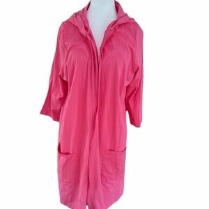 D&Co Beach Hooded Zip Front Swim Cover Up Pink 1X